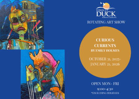 Emily Holmes Art Show (7 x 5 in) Rotating Art Show Curious Currents Graphic with exhibit information