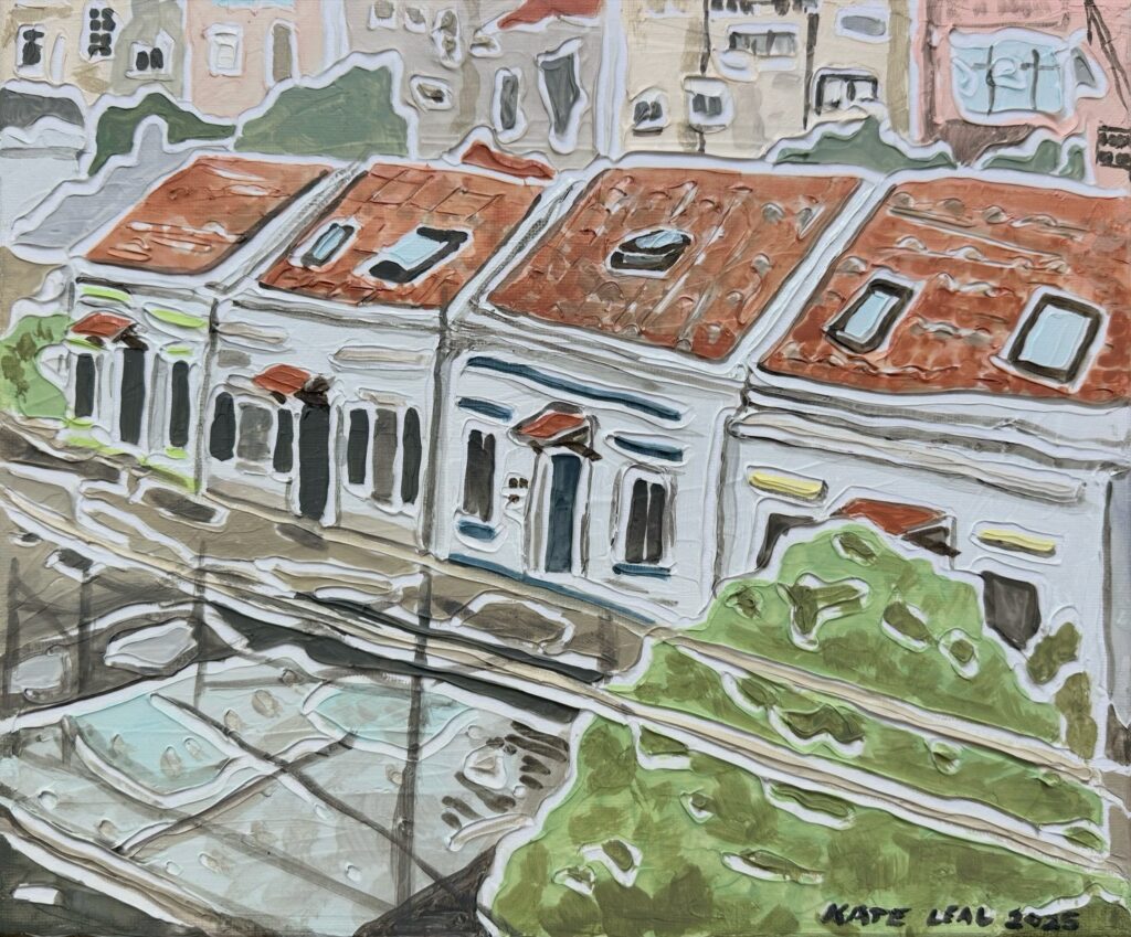 painted picture of a row of houses