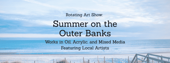 Beach background photo with the Rotating Art Show information